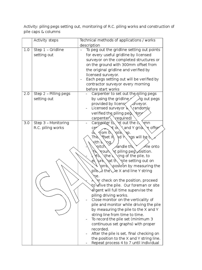Piling Works Method Statement | PDF | Deep Foundation | Surveying