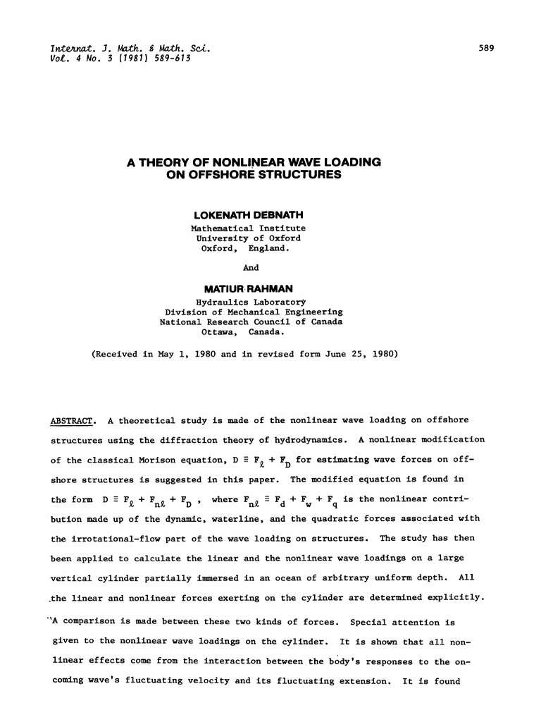 Nonlinear Wave Loading on Offshore Structures | PDF | Fluid Dynamics ...