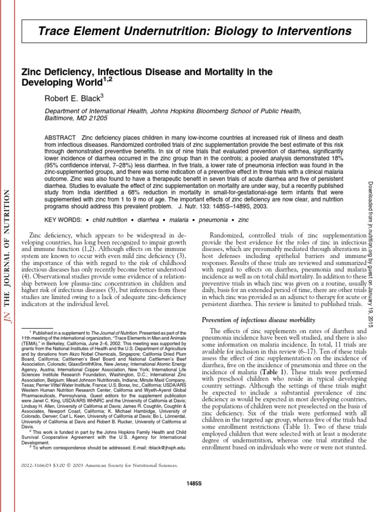 Trace Element Undernutrition Biology To Interventions PDF Diarrhea