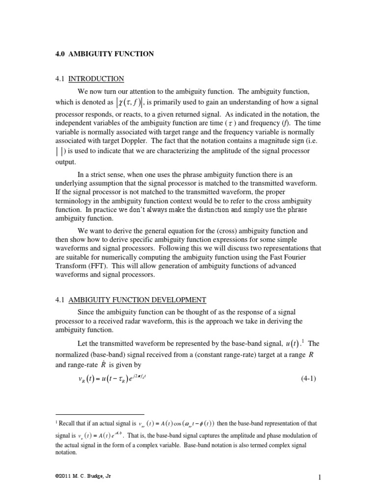 4.0 Ambiguity Function: R Is Given by | PDF | Teaching Methods & Materials