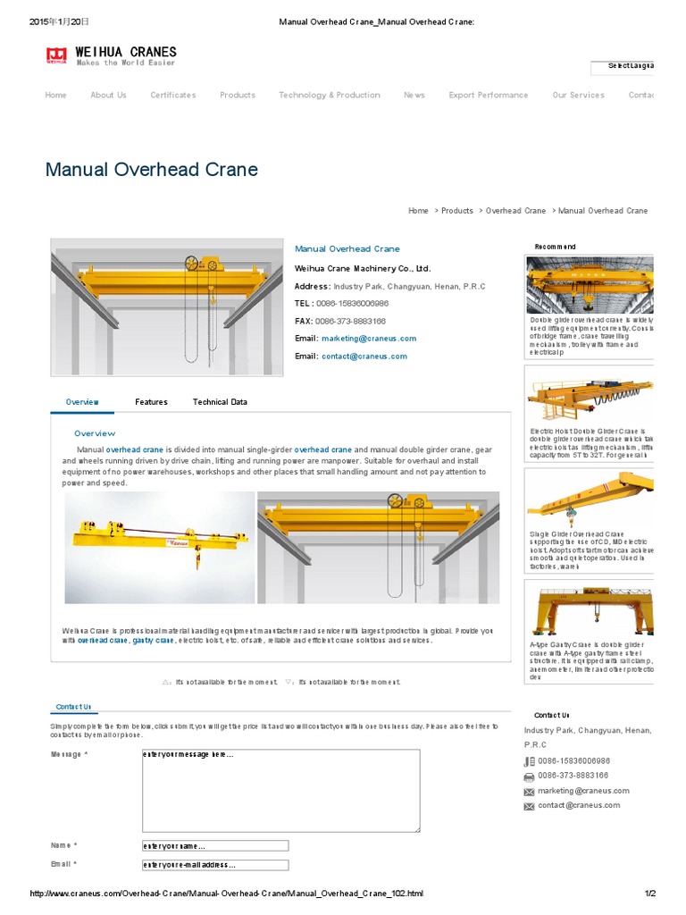 Manual Overhead Crane - Manual Overhead Crane | PDF | Crane (Machine ...