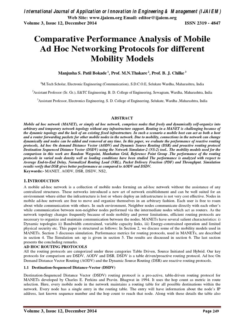 Comparative Performance Analysis of Mobile Ad Hoc Networking Protocols ...