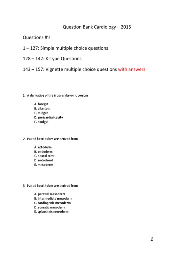 Question Bank Cardiology 2015 Questions ’s 1 127 Simple multiple