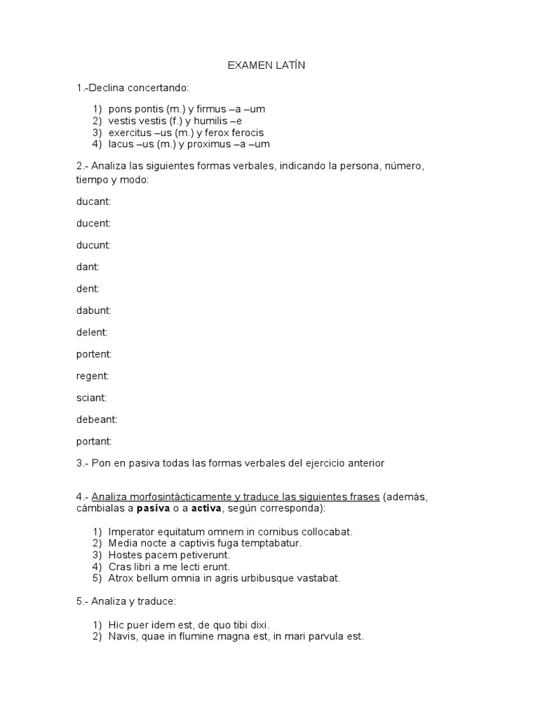 Latín Examen | PDF | Estudios de idiomas extranjeros