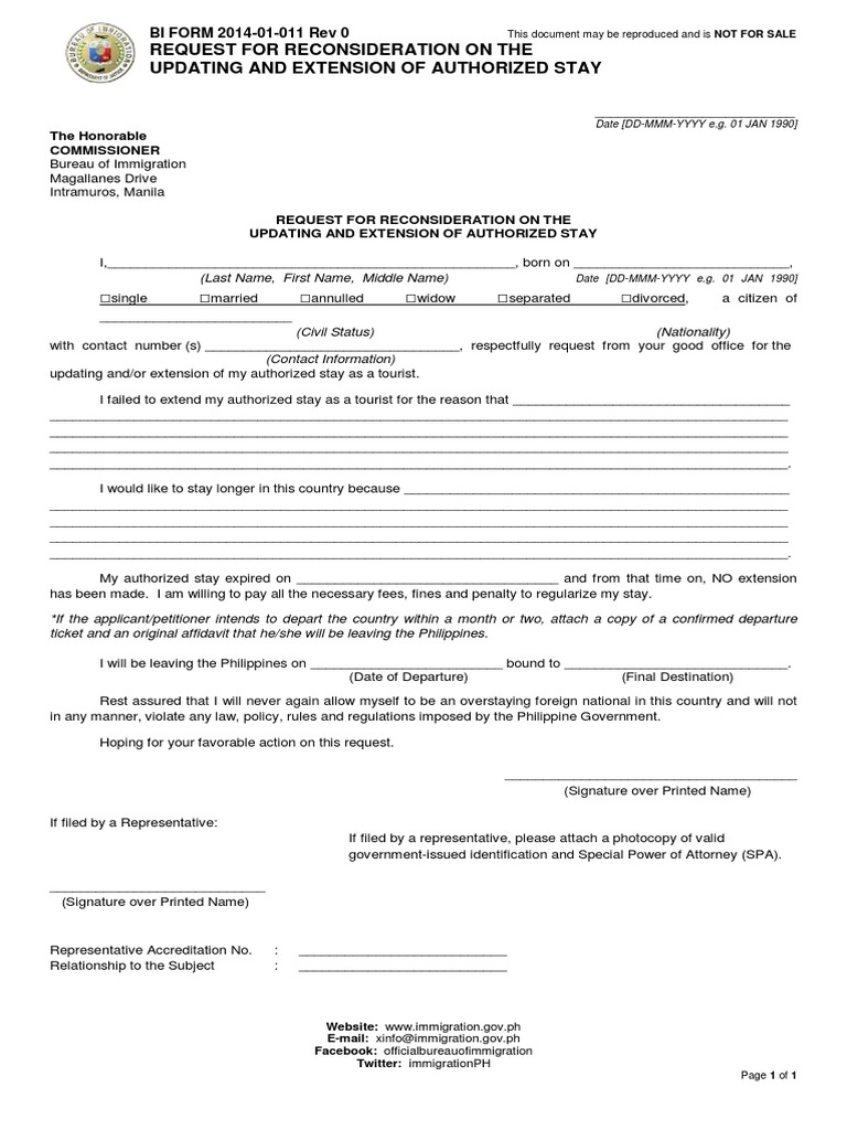 Request For Reconsideration On The Updating and Extension of Authorized