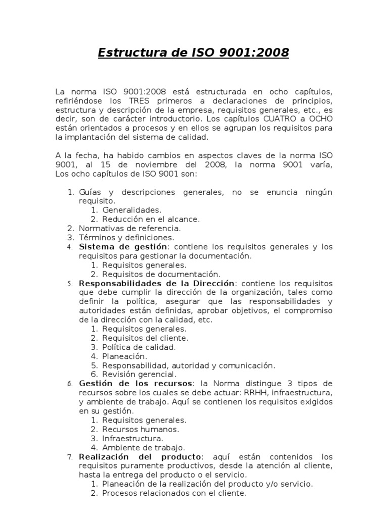 Estructura de la norma ISO 9001:2008 | PDF | Calidad (comercial) | Business
