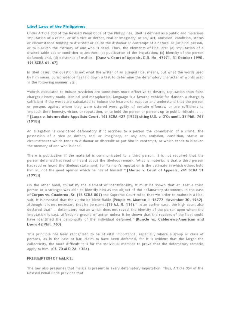 Libel Laws of the Philippines Defamation Certiorari
