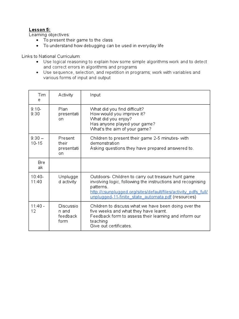 Game Presentation and Debugging Lesson | PDF | Career & Growth