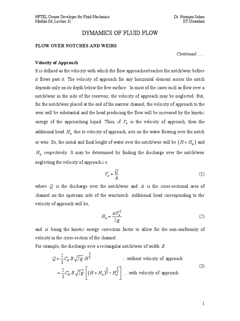 Dynamics of Fluid Flow | PDF | Spillway | Fluid Dynamics