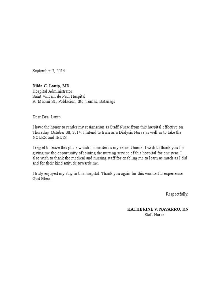 Sample Of Resignation Letter