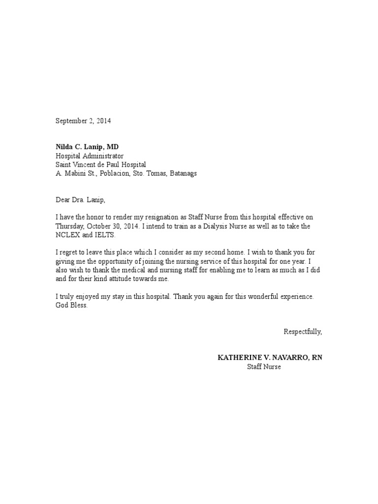 Sample Of Resignation Letter Pdf