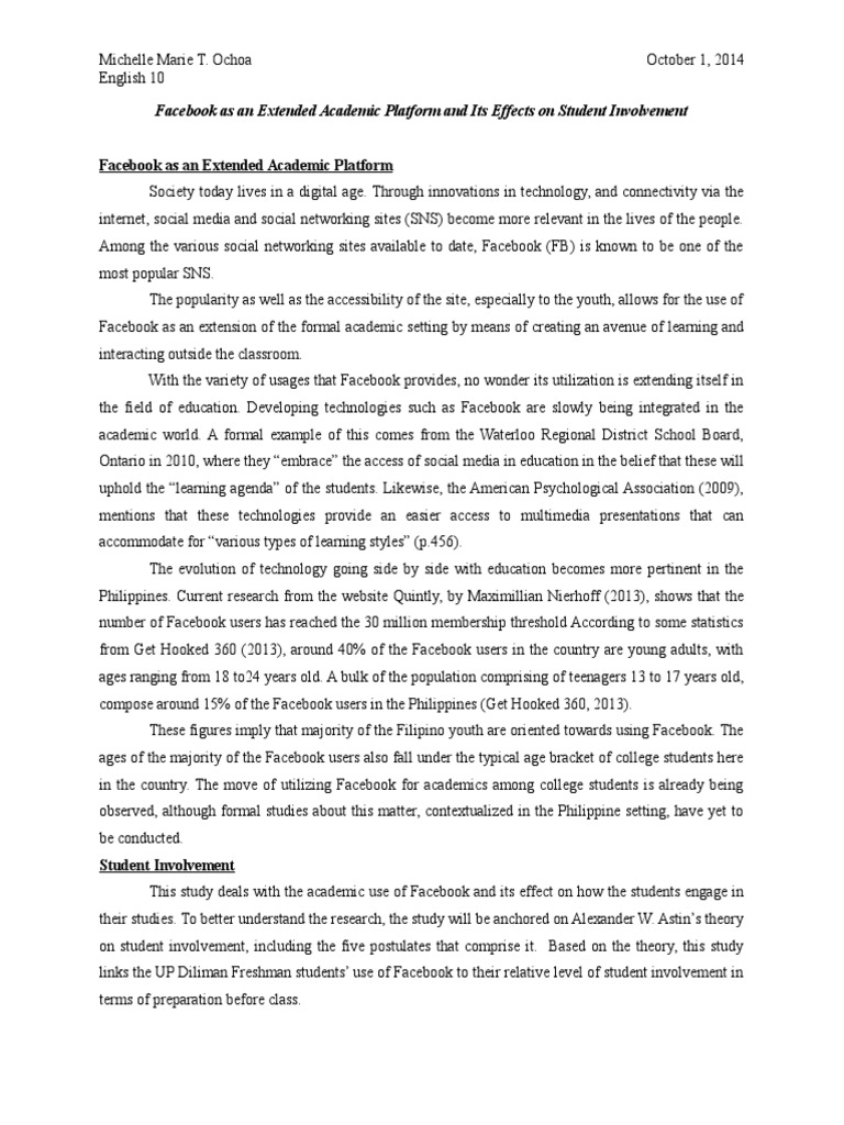 Context Paper On The Academic Effects of Facebook | PDF | Social ...