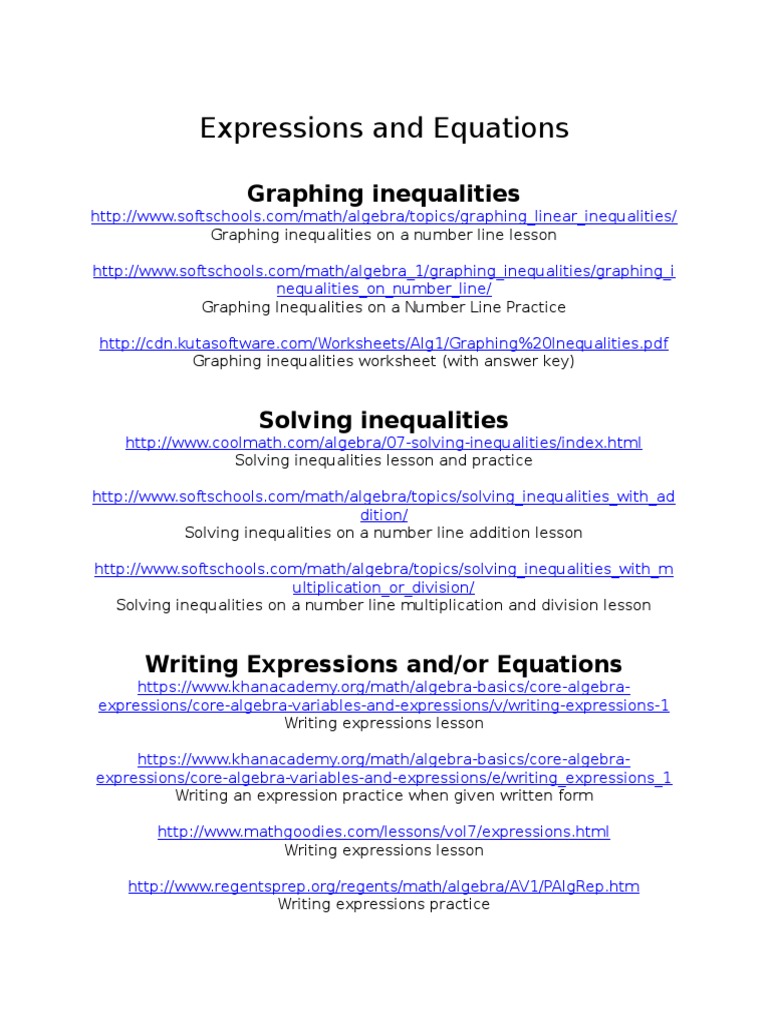 Expressions And Equations Websites Inequality Mathematics