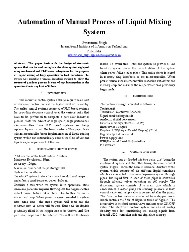 Automated Liquid Mixing System Design | PDF | Microcontroller | Usb
