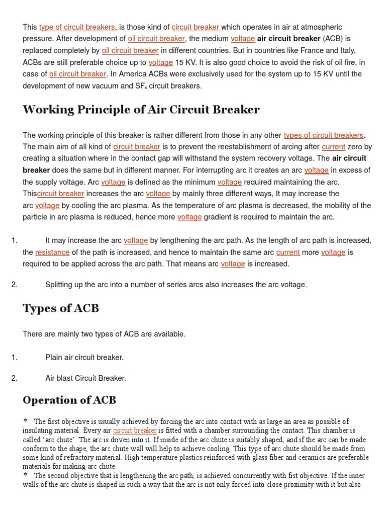 Working Principle of Air Circuit Breaker | PDF | Electric Arc ...