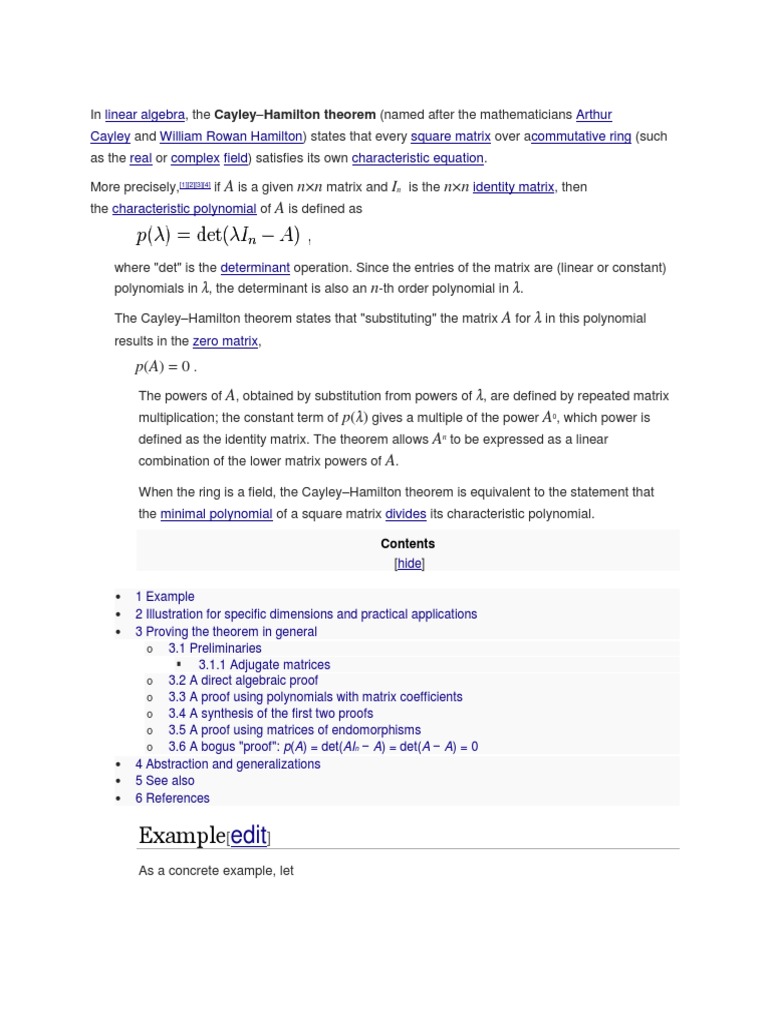 CH Theorem PDF Determinant Matrix (Mathematics)