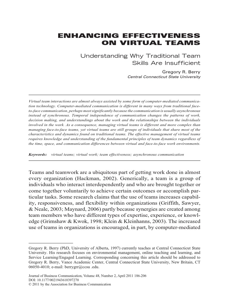 Enhancing Effectiveness On Virtual Team | PDF | Leadership | Competence ...