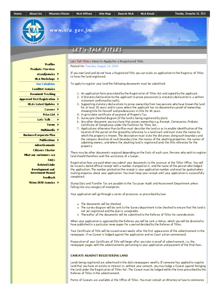 How to Apply for a Registered Land Title in Jamaica Title (Property