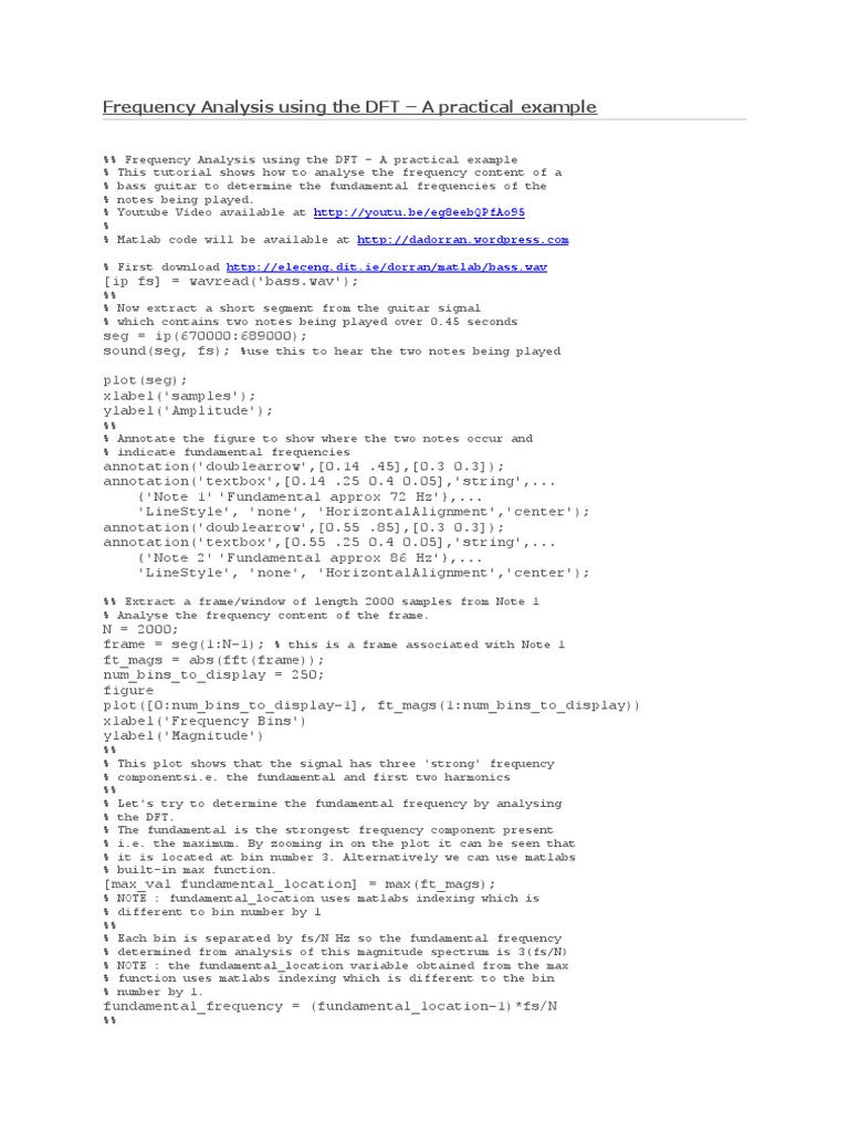 Frequency Analysis Using The Dft Spectral Density Discrete Fourier Transform