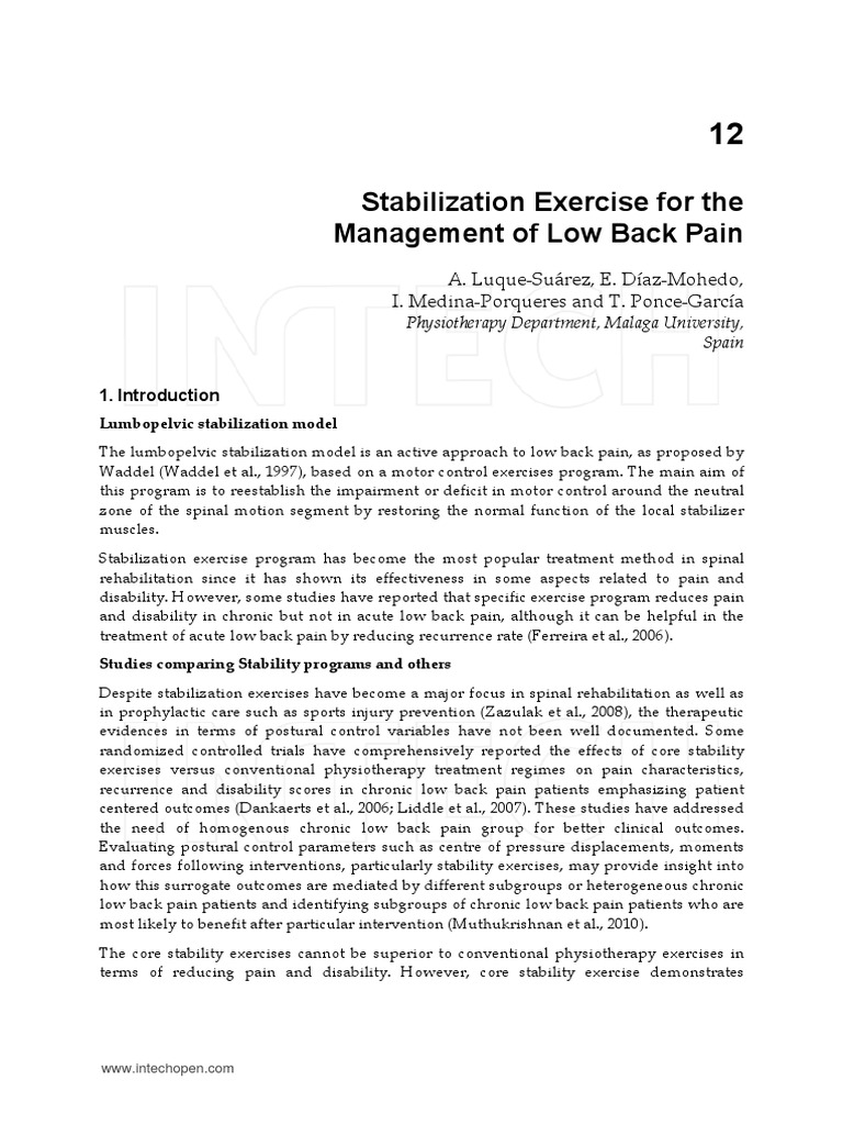Stabilization Exercise For The Management of Low Back Pain | PDF