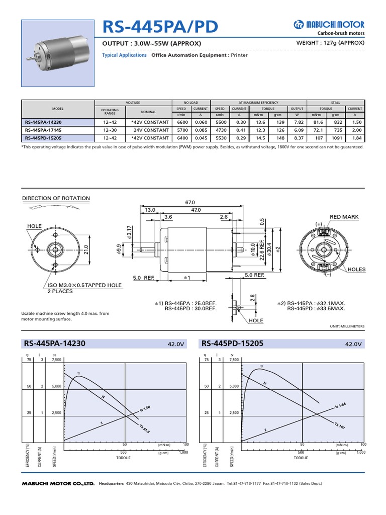 RS-445PA Motor Specifications Overview | PDF