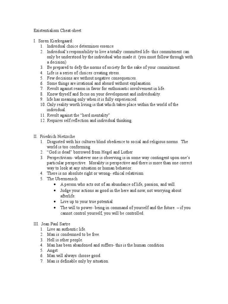 Existentialism Cheat Sheet | PDF | Philosophy | Self-Improvement