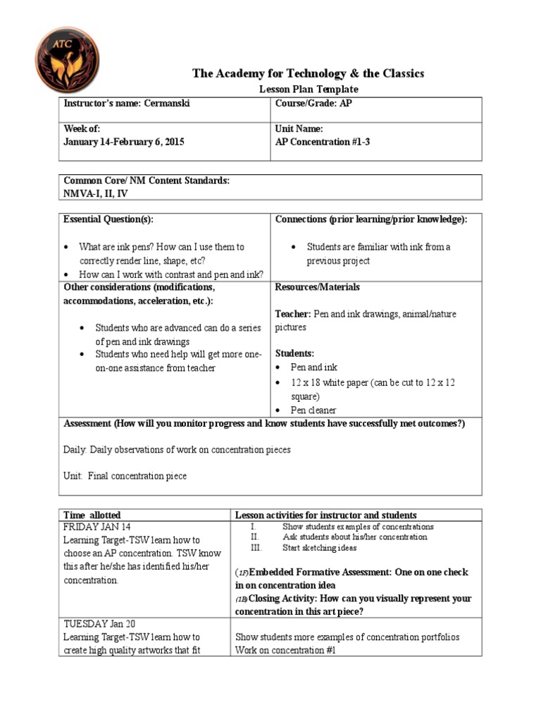 AP Art Lesson Plan: Pen & Ink Techniques | PDF | Educational Assessment ...