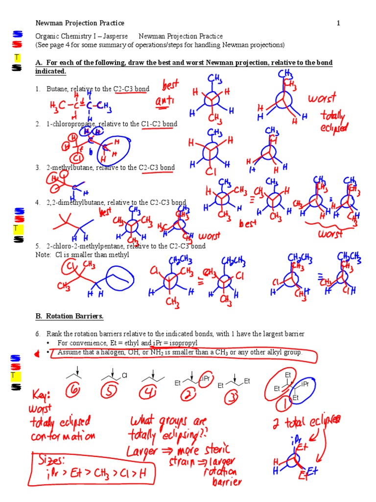 Newman Projections Practice ProblemsAnswers Conformational Isomerism