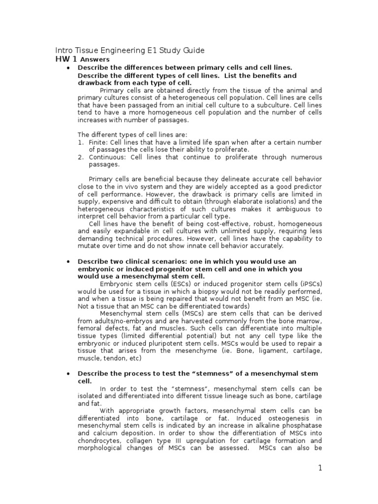 Intro Tissue Engineering E1 Study Guide | PDF | Tissue Engineering ...