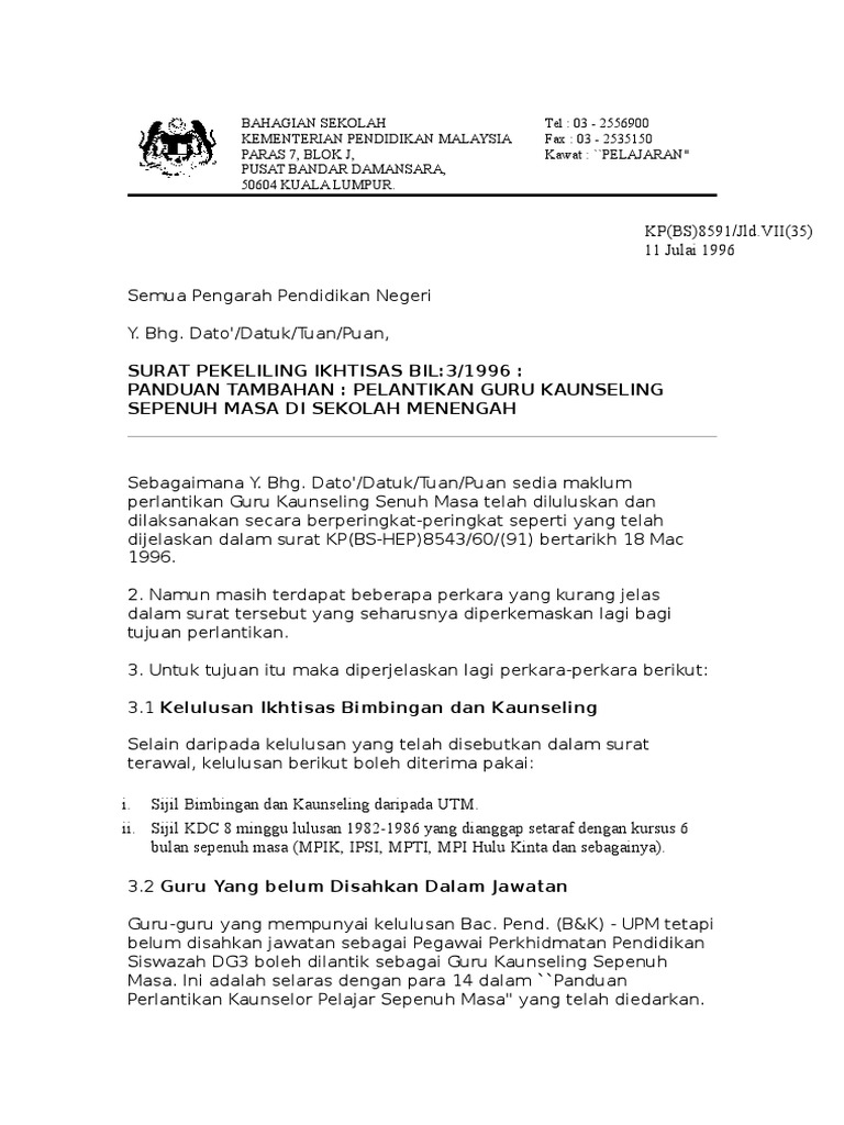 Pekeliling Kaunseling Pdf