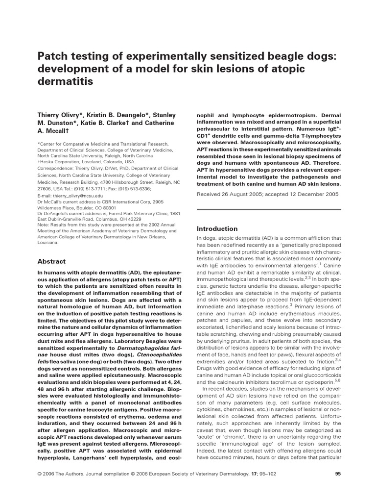 Management Of Allergic Patch Testing For Puppy Atopic Dermatitis
