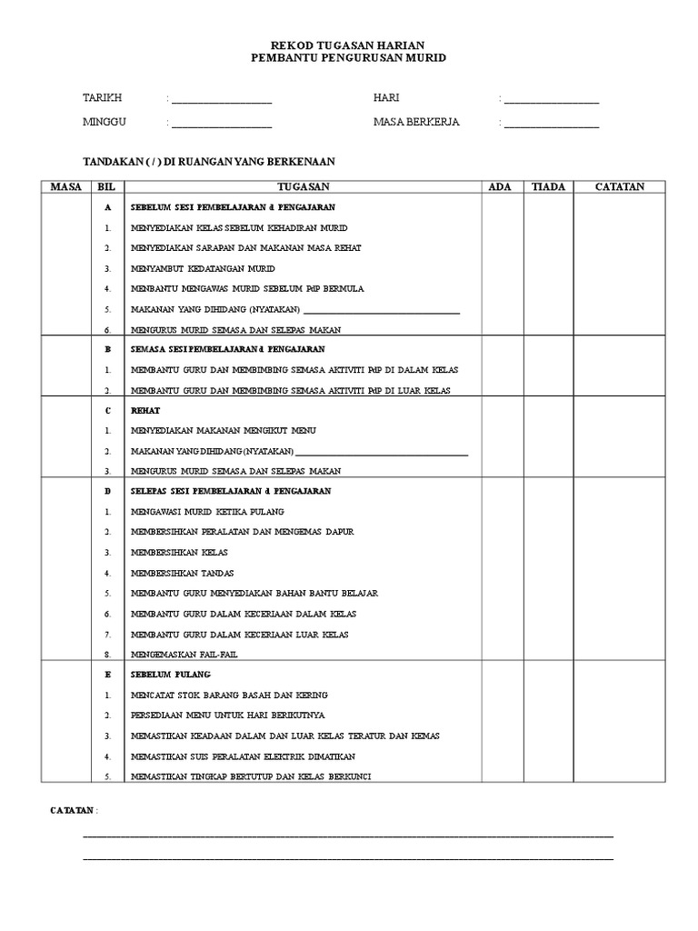 Rekod Tugasan Harian Ppm