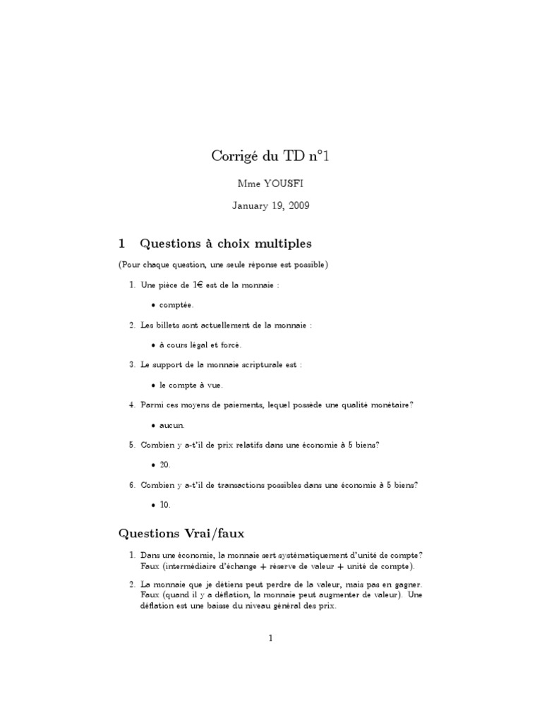 Corrigé Du TD 1 | PDF | Devises | Indice des prix à la consommation