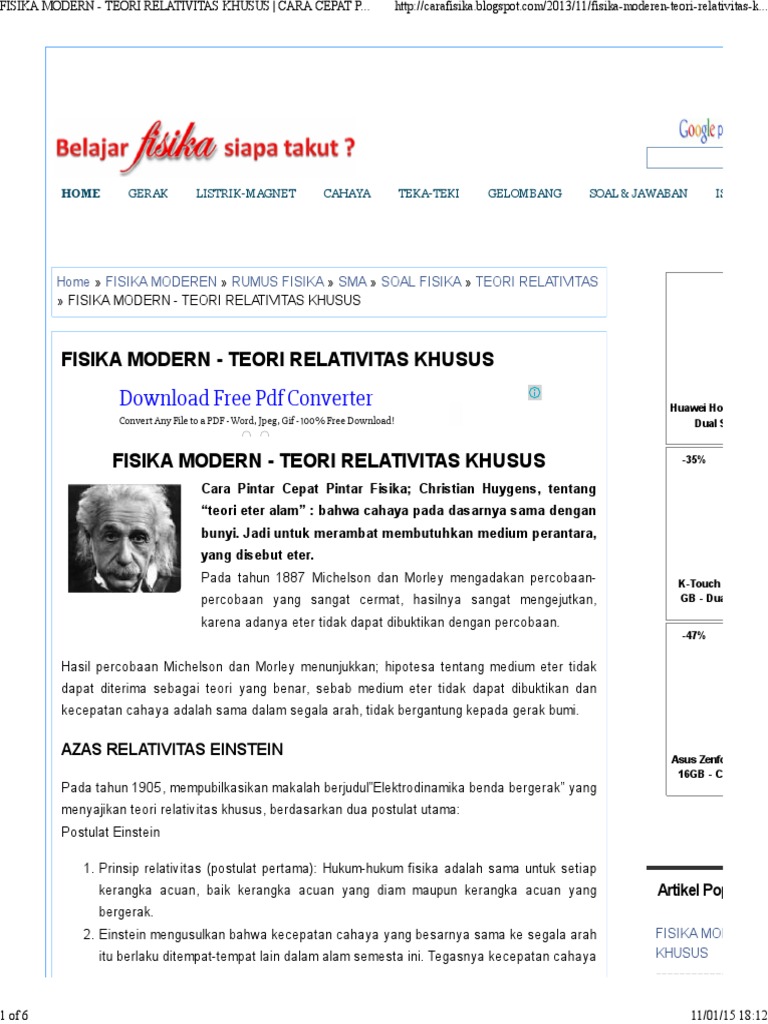Soal Dan Jawaban Materi Teori Relativitas Khusus | soal matriks pdf