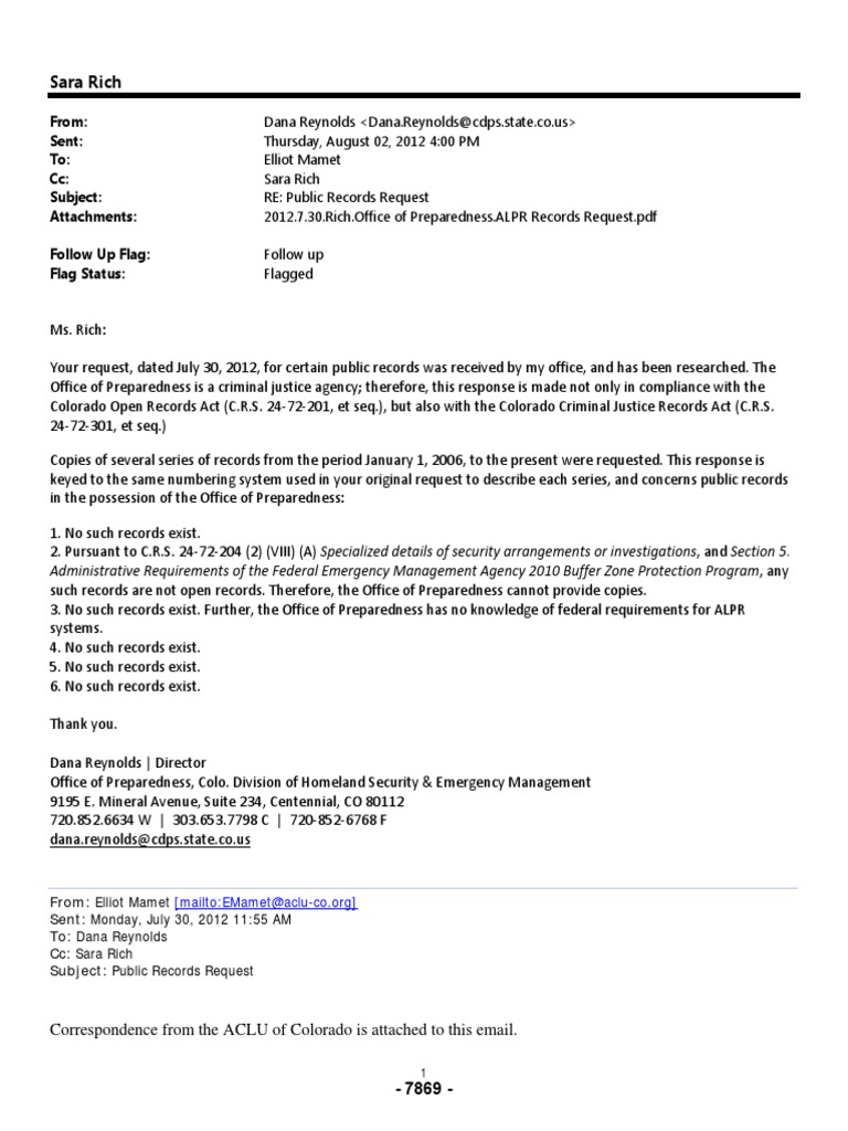 Colorado Public Records Response 2012 | PDF