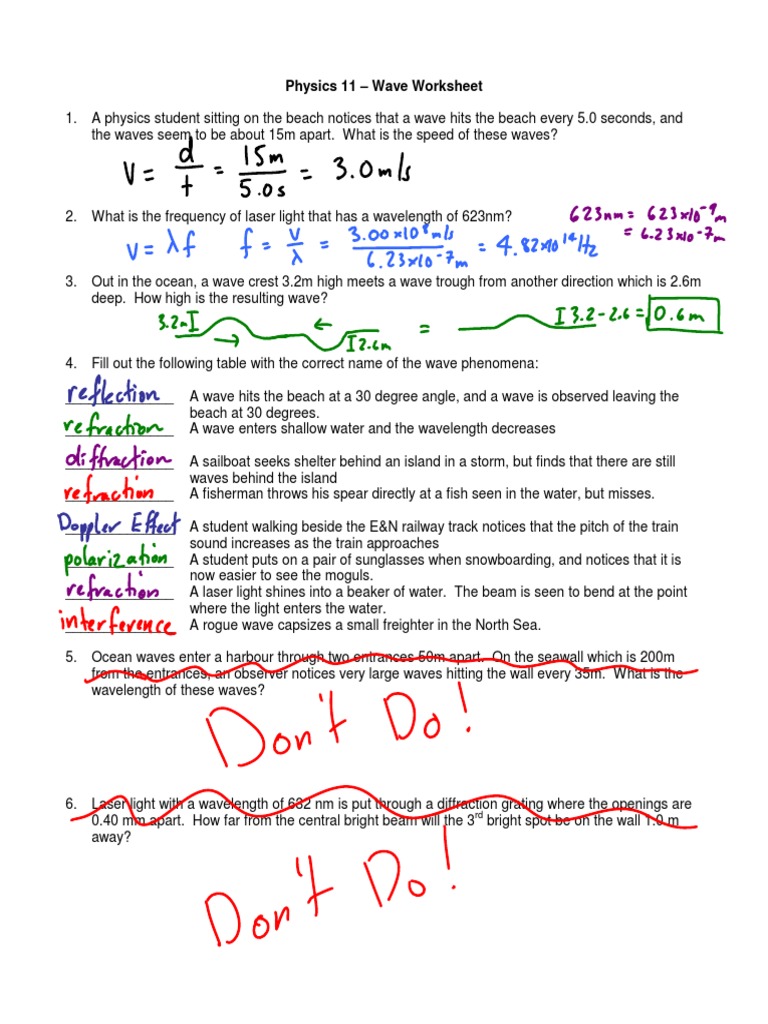 Worksheet WavesReviewGeneral | PDF | Wavelength | Light