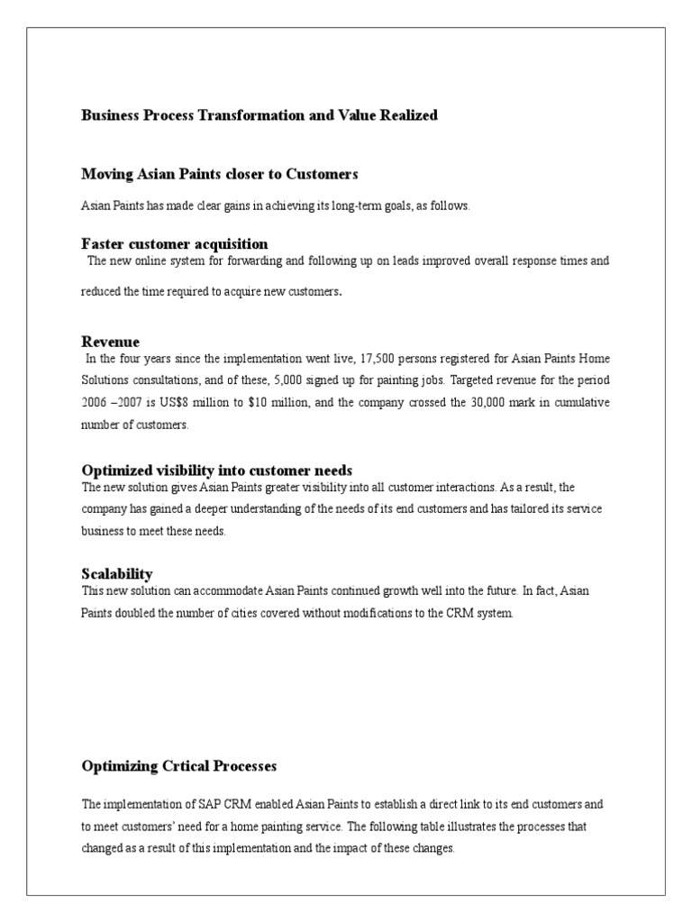 Business Process Transformation and Value Realized | PDF | Customer ...