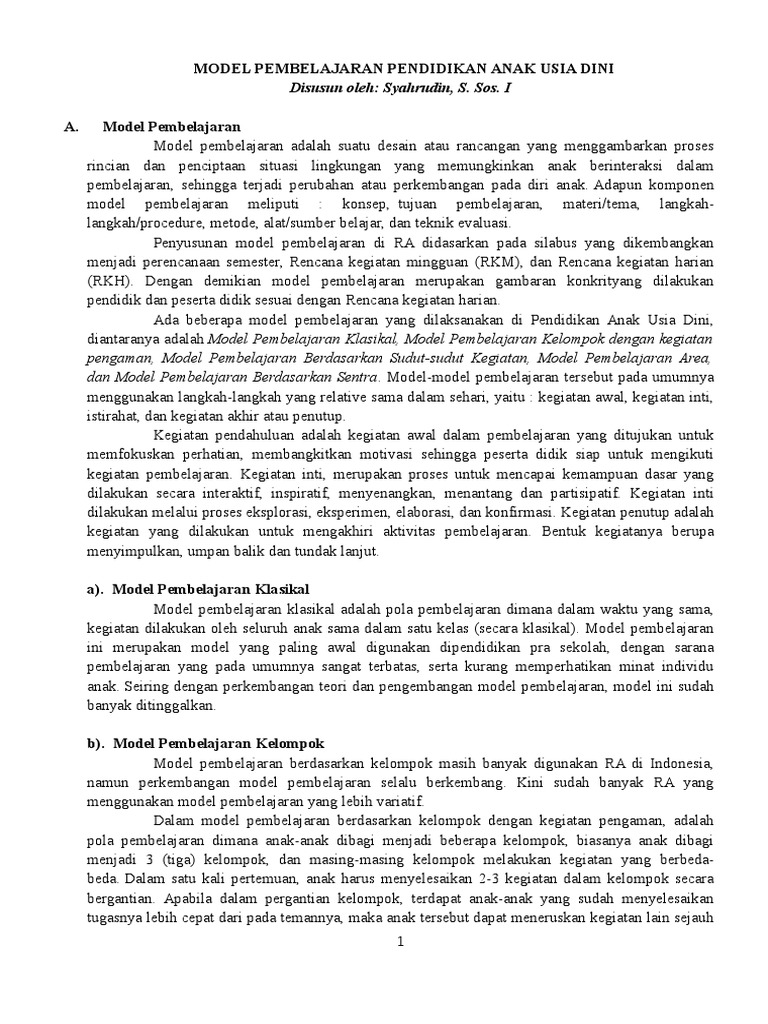 Model Pembelajaran Pendidikan Anak Usia Dini Pdf