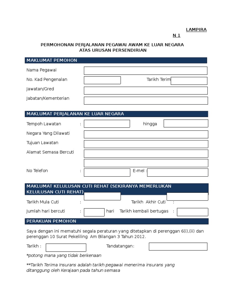 Borang Permohonan Pegawai Kerajaan Ke Luar Negara Lampiran 1 Pdf