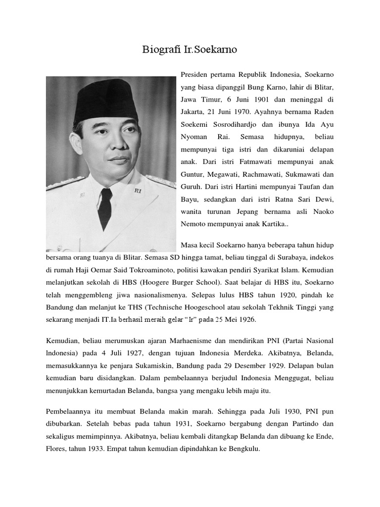 Biografi Soekarno Singkat Dalam Bahasa Sunda Sketsa