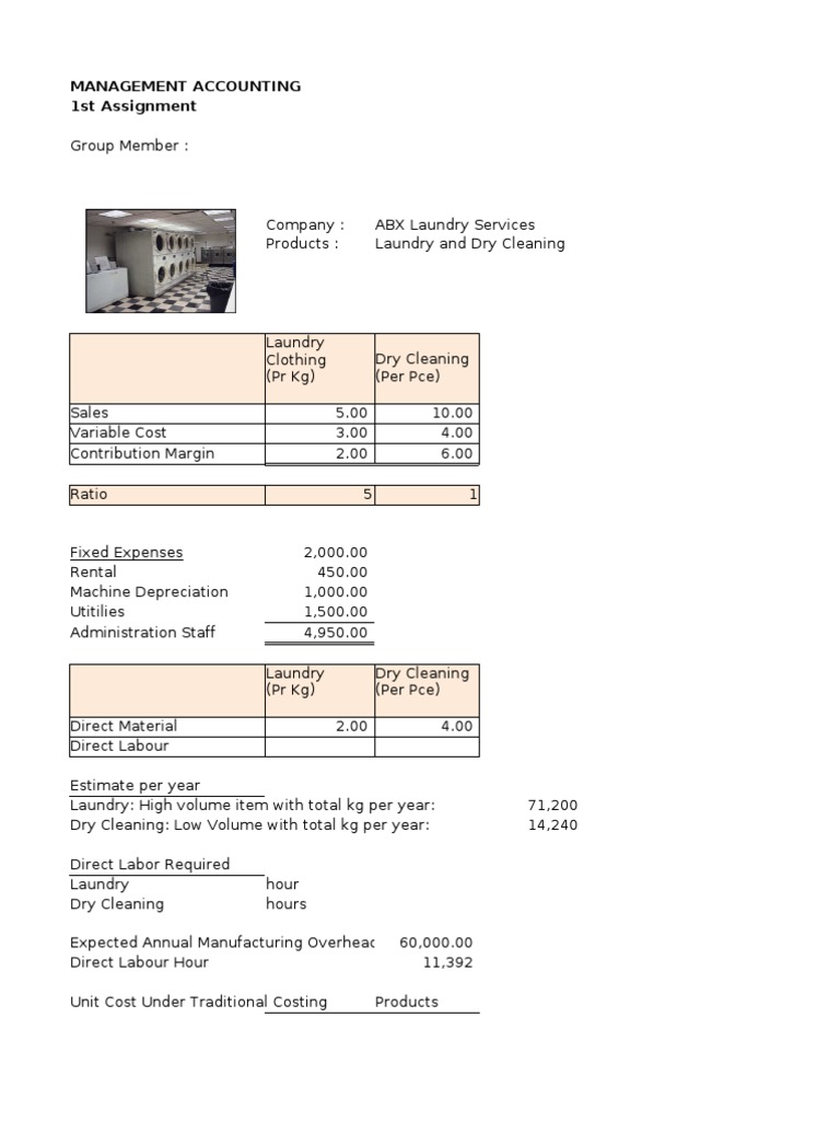 Management Accounting Laundry Services Cost Management Accounting