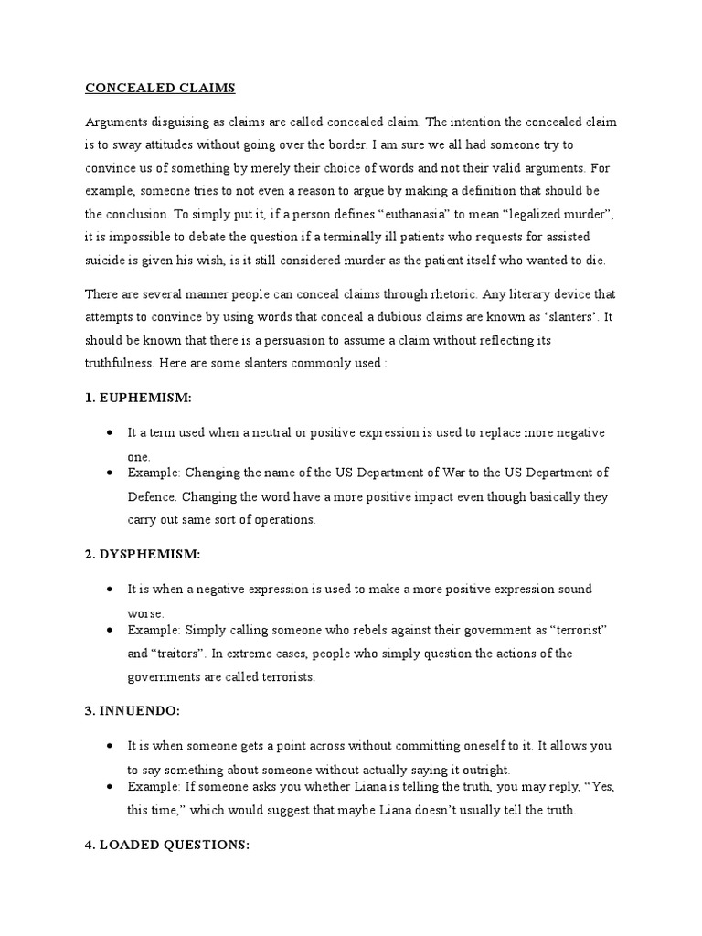 Understanding Concealed Claims and Slanters | PDF | Argument | Truth