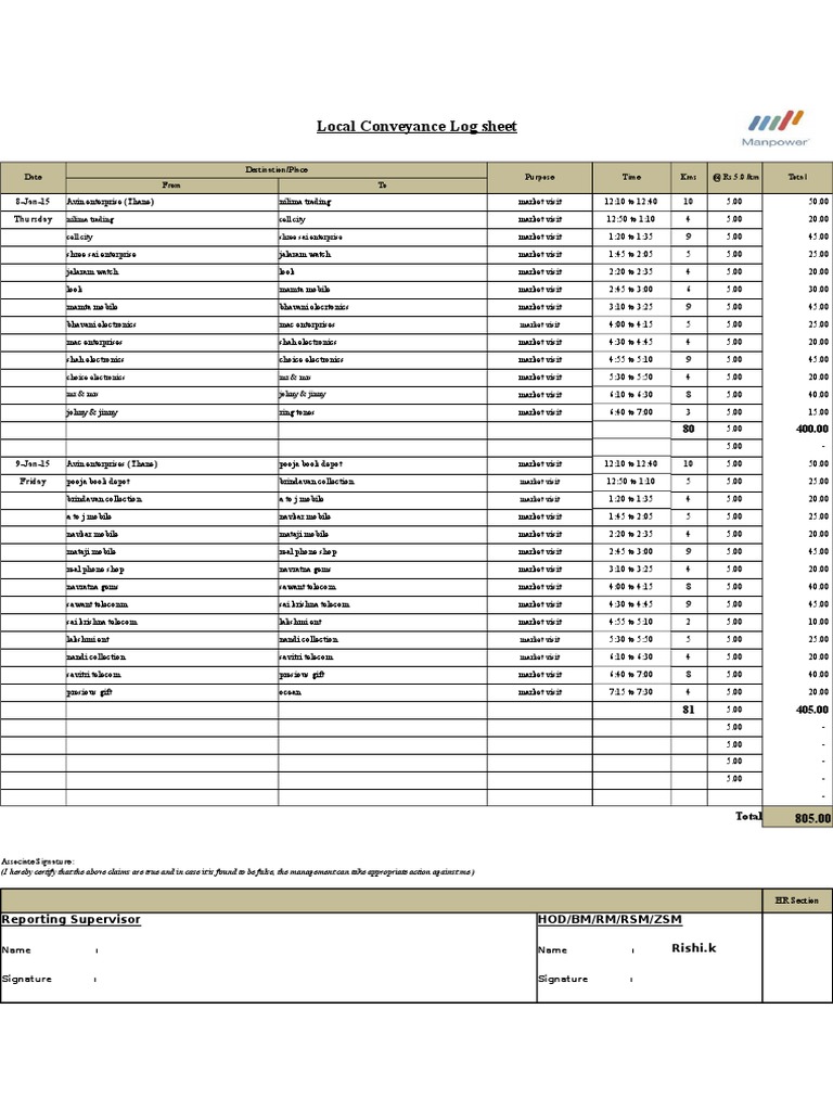 Local Conveyance Log for Nilima Traders | PDF