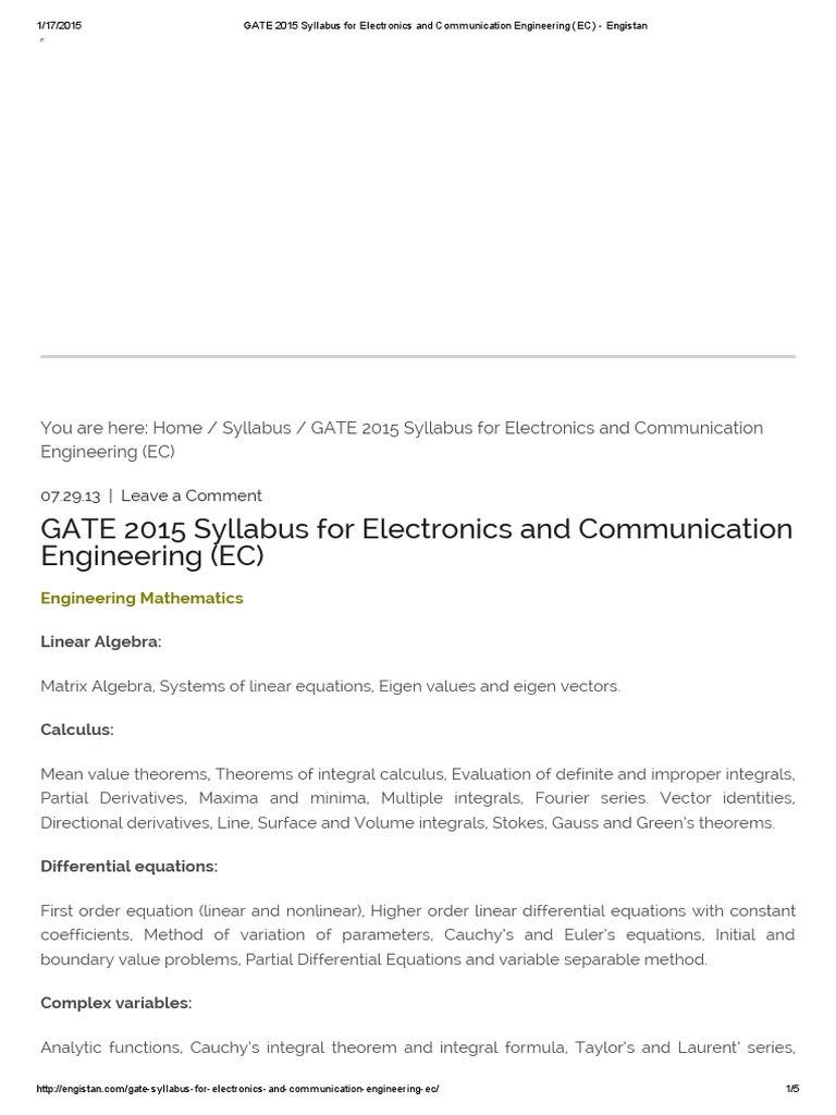 GATE 2015 Syllabus for Electronics and Communication Engineering (EC