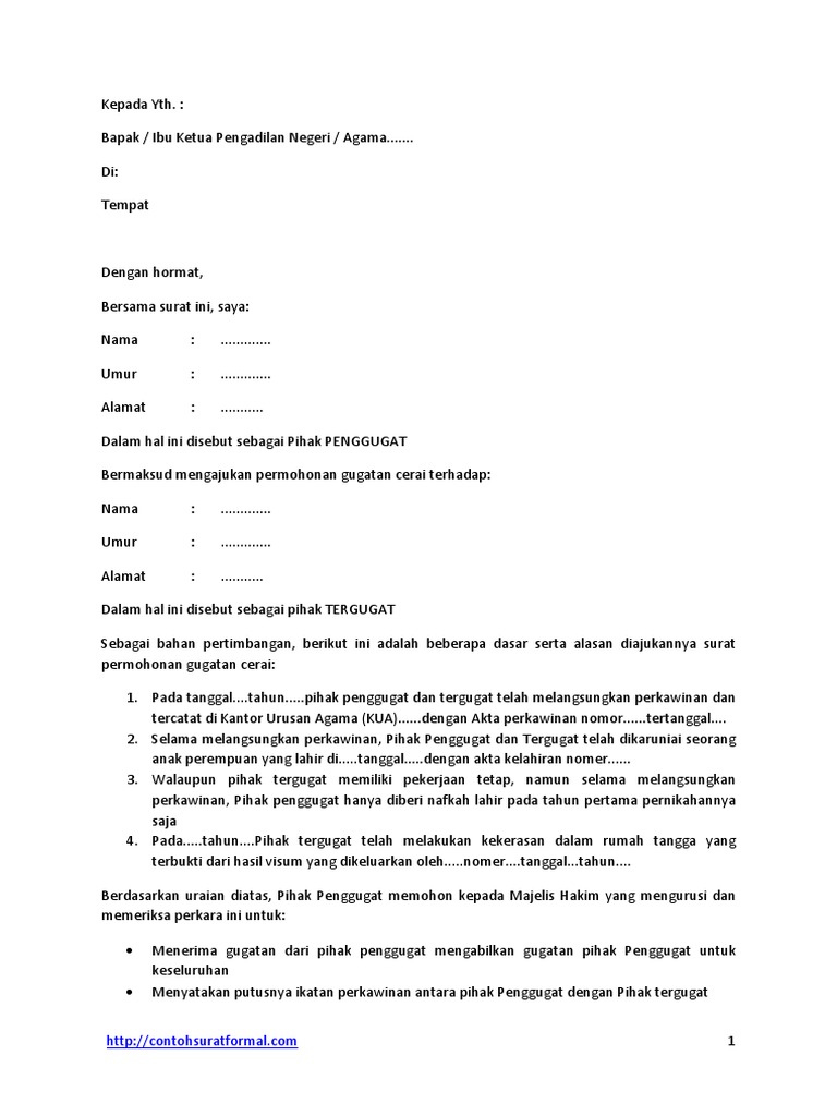 Created For Just One Purpose Contoh Surat Gugatan Cerai