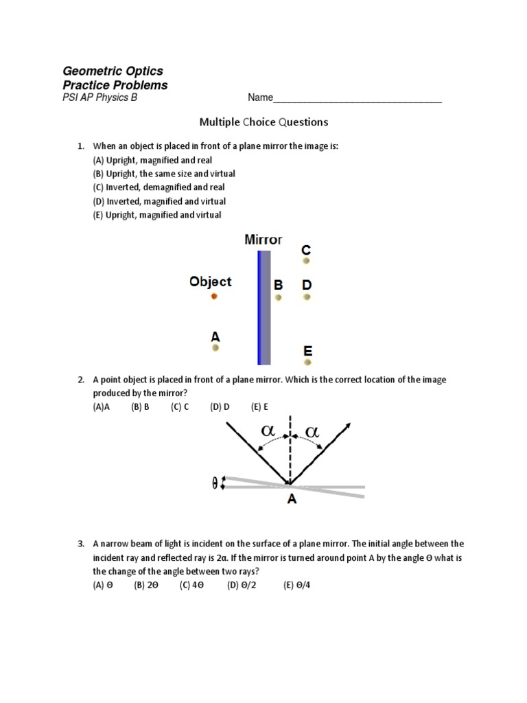 Geometric Optics Practice Problems2012!05!07 Lens (Optics) Glass