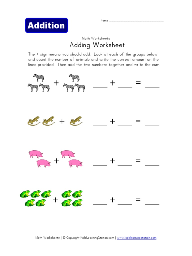 Adding Worksheet Animals | PDF