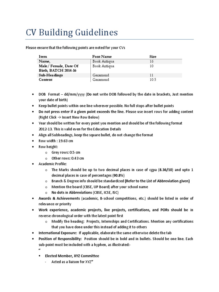CV Building Guidelines PDF | PDF