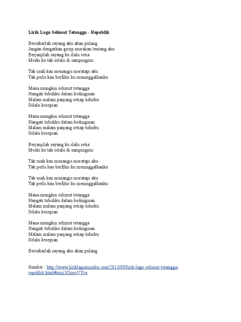 Lirik Lagu Selimut Tetangga Pdf