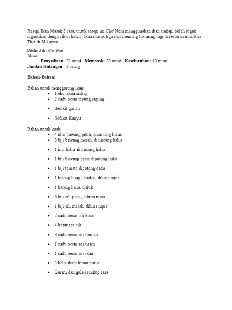 Resepi Ikan Masak 3 Rasa  PDF